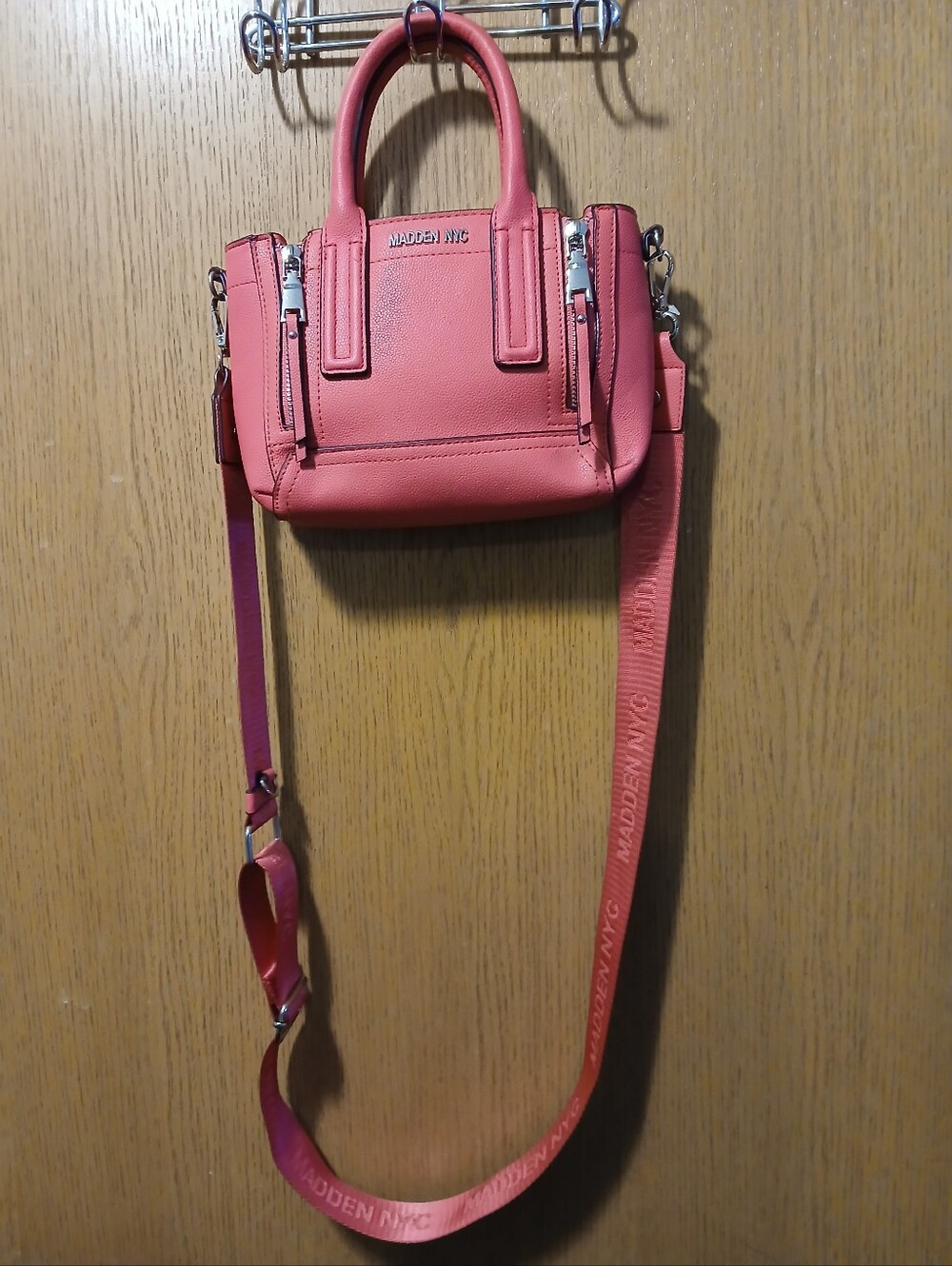 Madden NYC Coral Orange Mini Satchel Crossbody Handbag Adjustable Strap